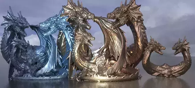 Arthurian Dragon King Statue 3 designs 3D model