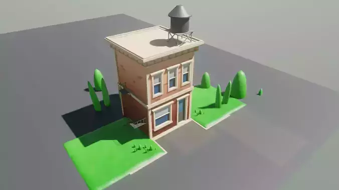 cartoon sylized building with one texture