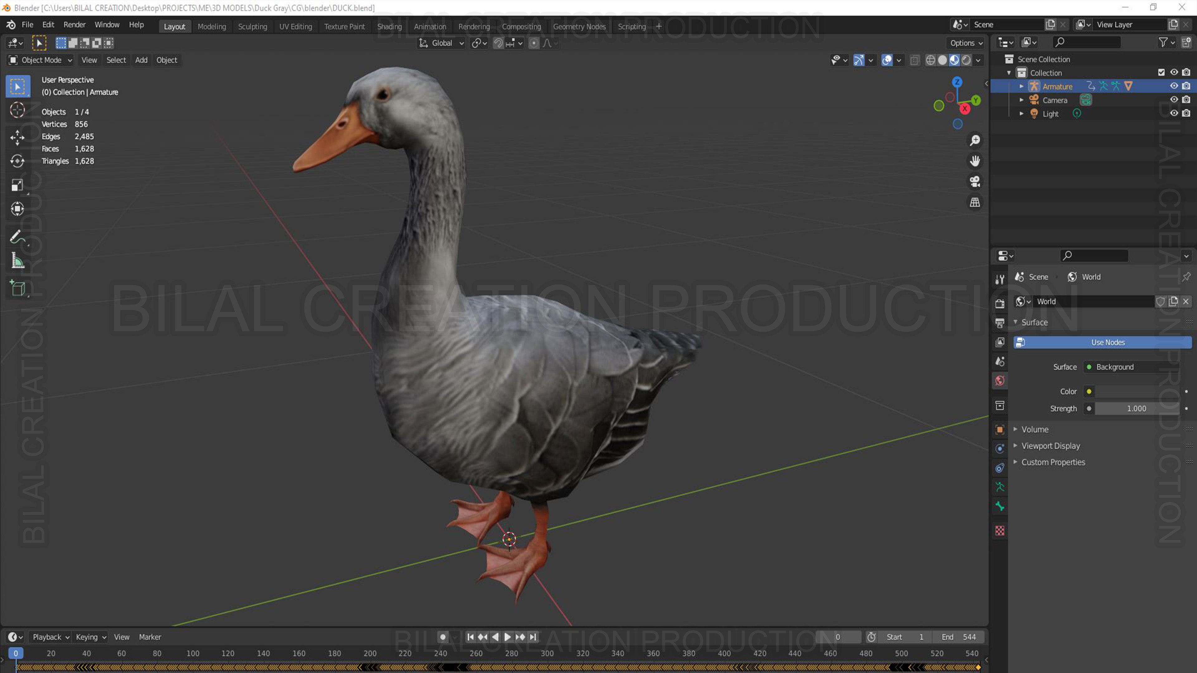 DUCK GRAY ANIMATED Low-poly 3D model_13