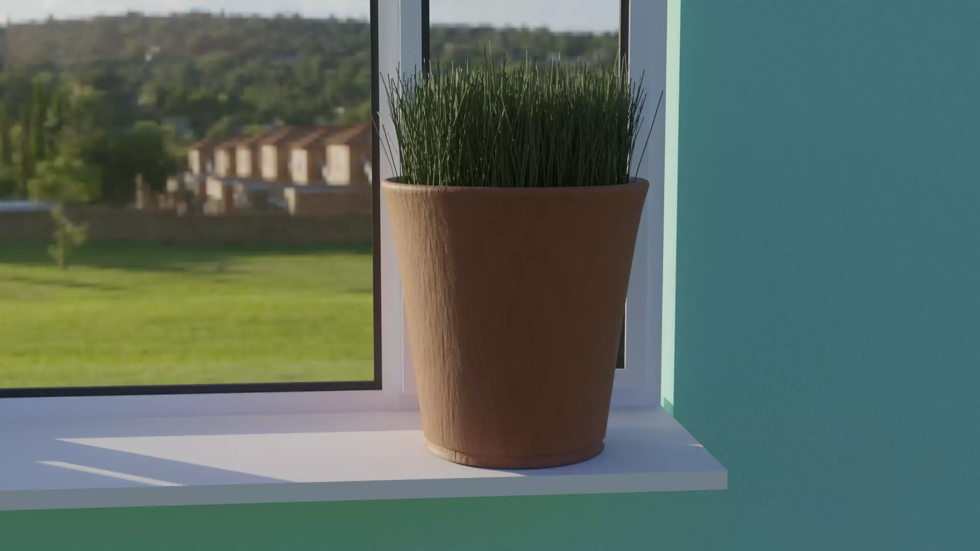 Grass in pot Low-poly 3D model_0