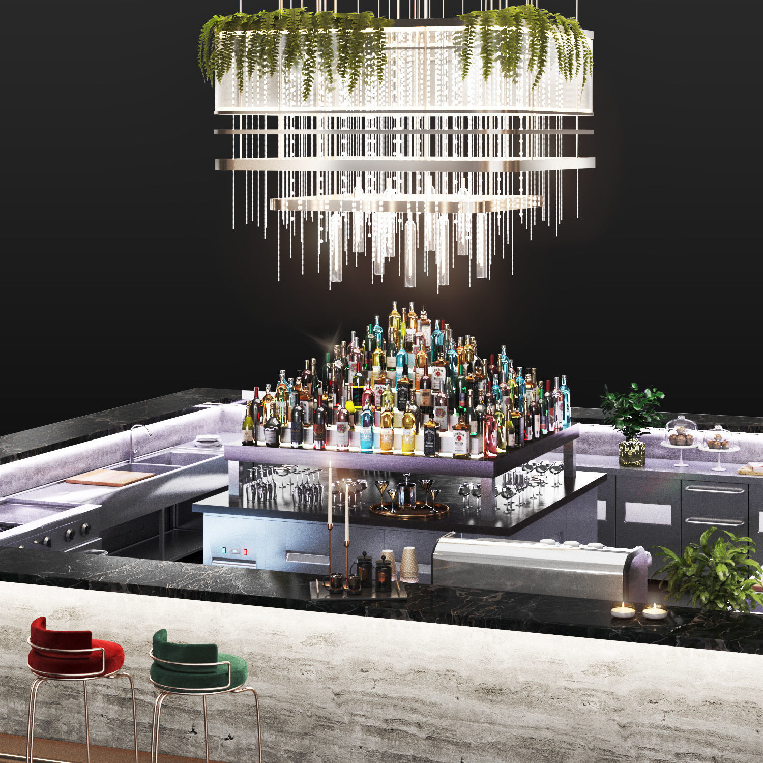 Cocktail Bar-Island Cafe-Restaurant Low-poly 3D model_2