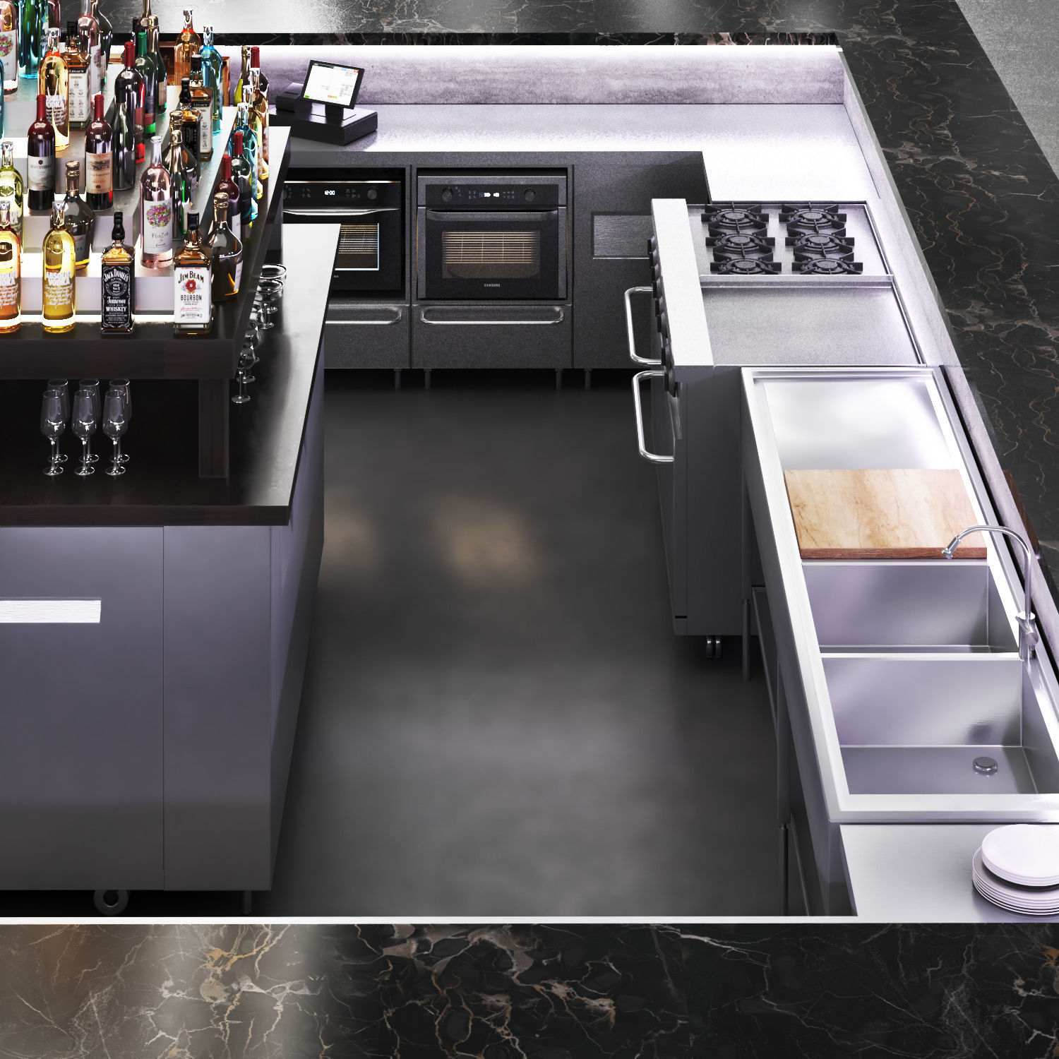 Cocktail Bar-Island Cafe-Restaurant Low-poly 3D model_4