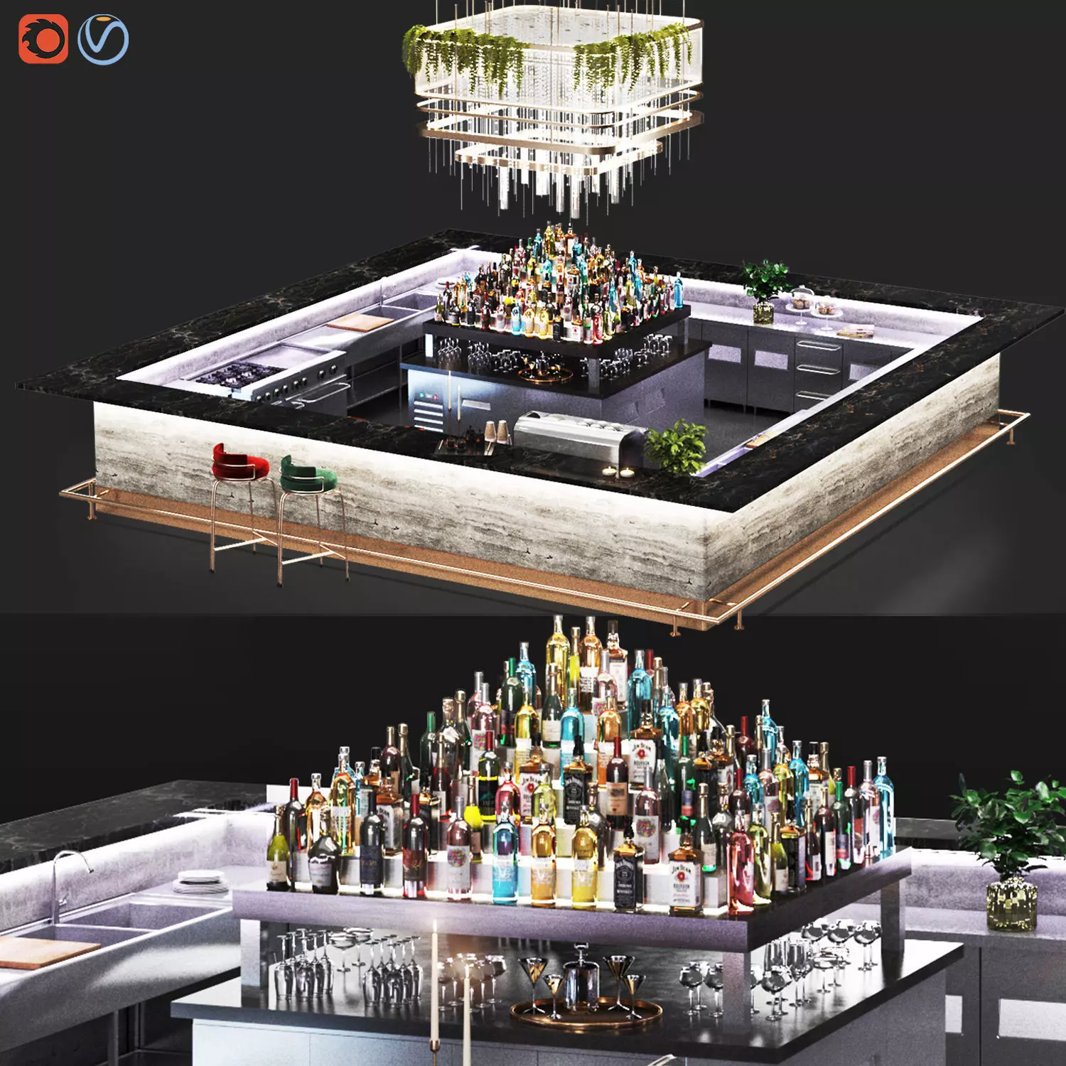 Cocktail Bar-Island Cafe-Restaurant Low-poly 3D model_0