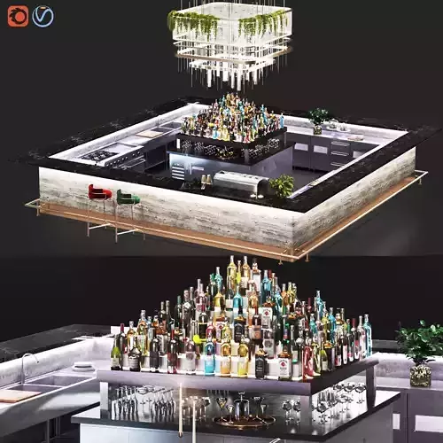 Cocktail Bar-Island Cafe-Restaurant Low-poly 3D model