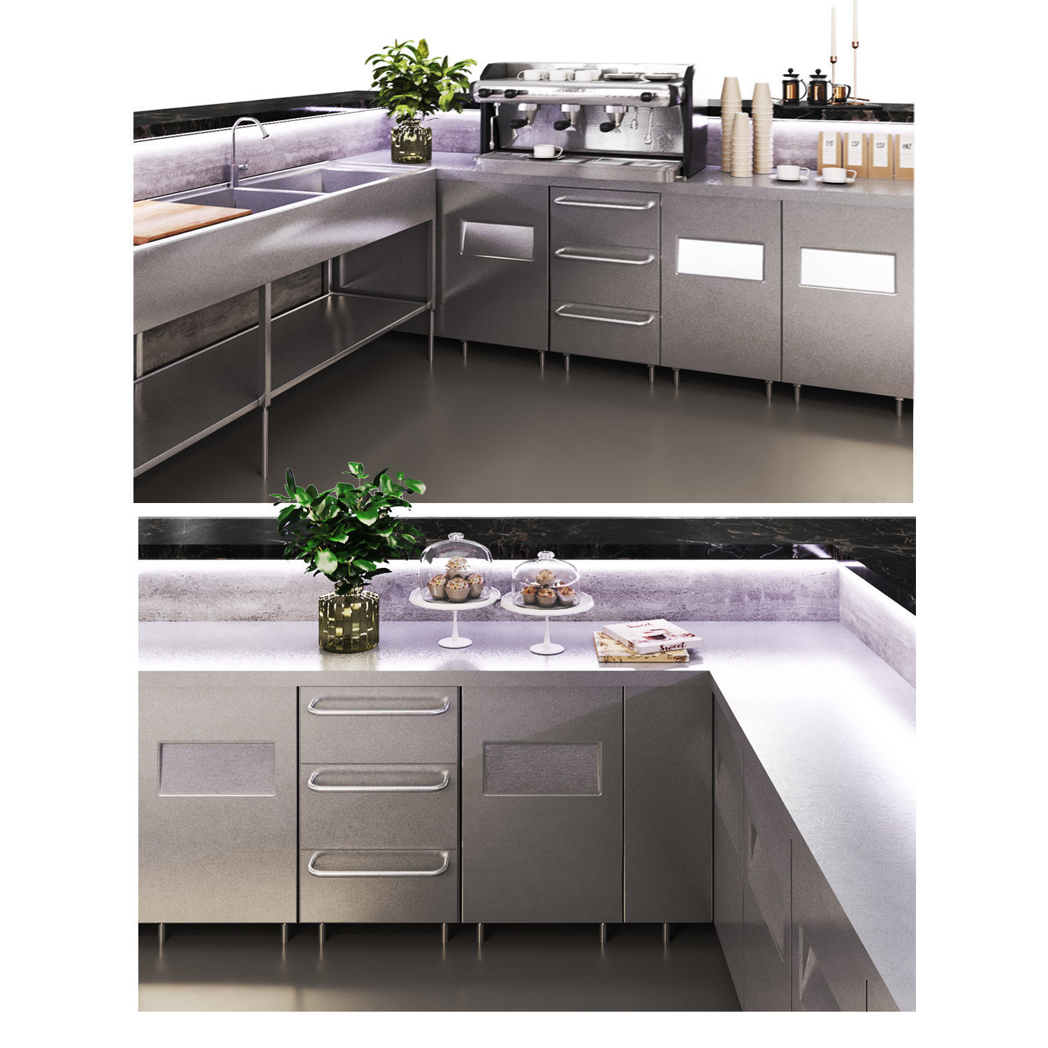 Cocktail Bar-Island Cafe-Restaurant Low-poly 3D model_6