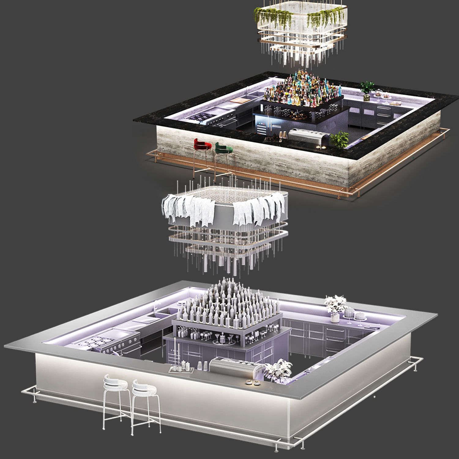 Cocktail Bar-Island Cafe-Restaurant Low-poly 3D model_8