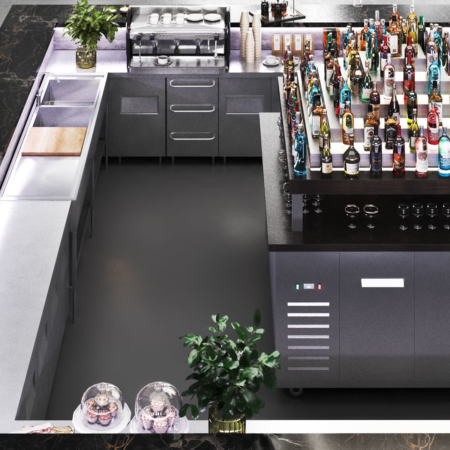 Cocktail Bar-Island Cafe-Restaurant Low-poly 3D model_3