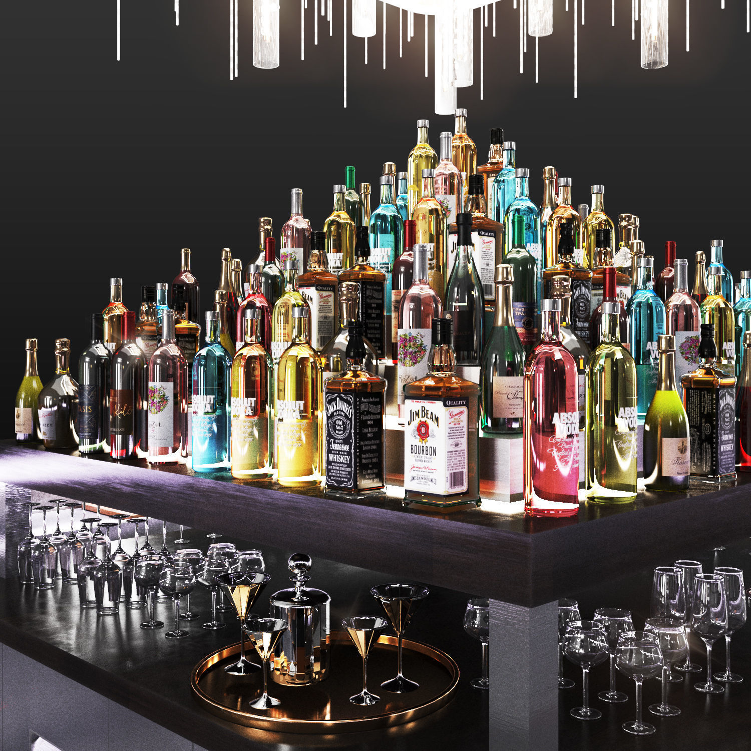 Cocktail Bar-Island Cafe-Restaurant Low-poly 3D model_1