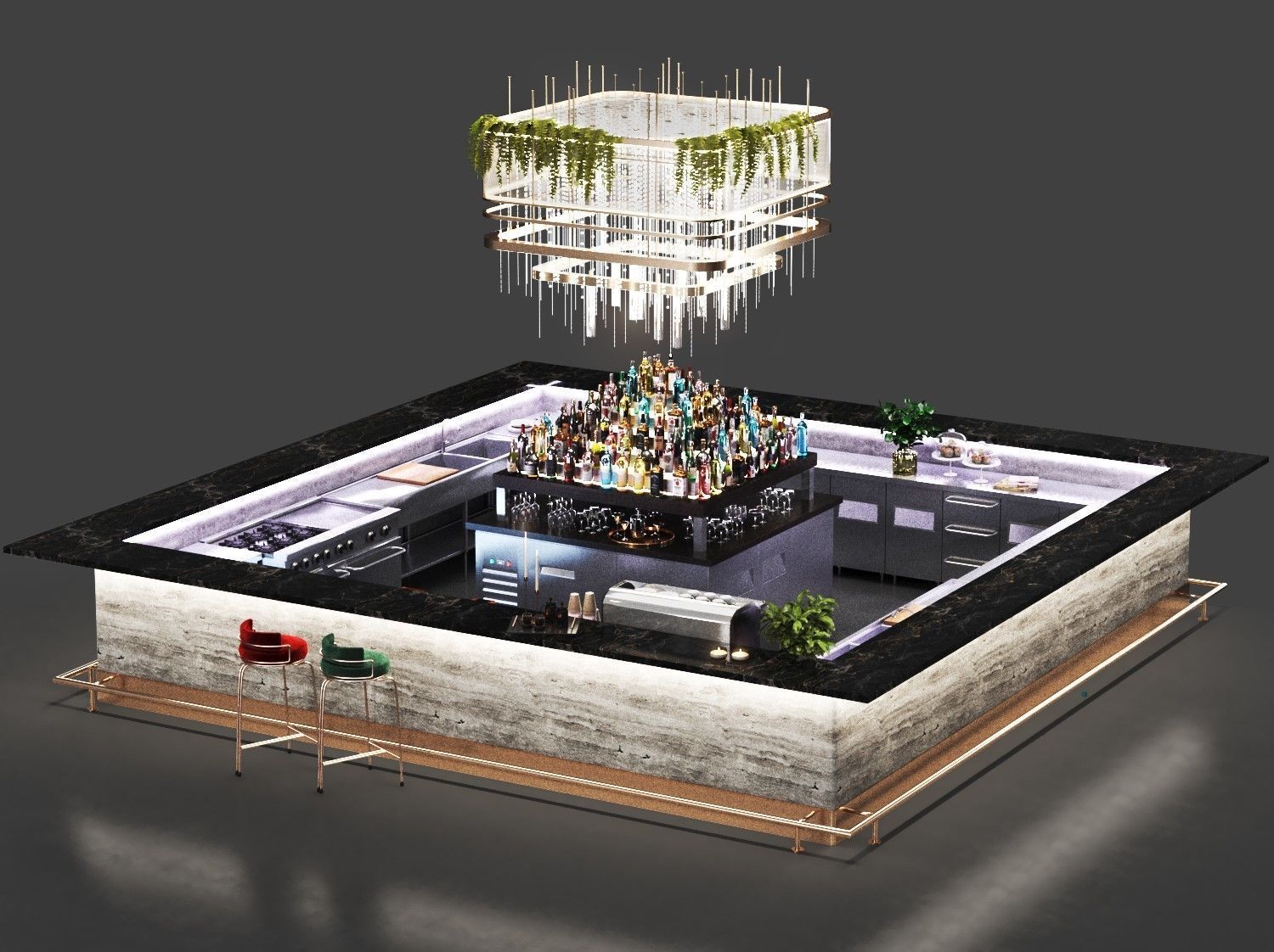 Cocktail Bar-Island Cafe-Restaurant Low-poly 3D model_7