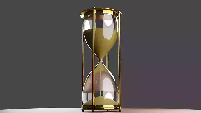 Hourglass 3D Model golden on wooden table Free low-poly 3D model