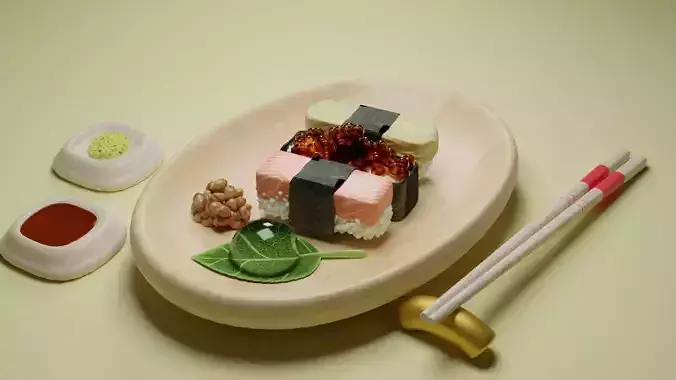 Sushi dish and chopsticks
