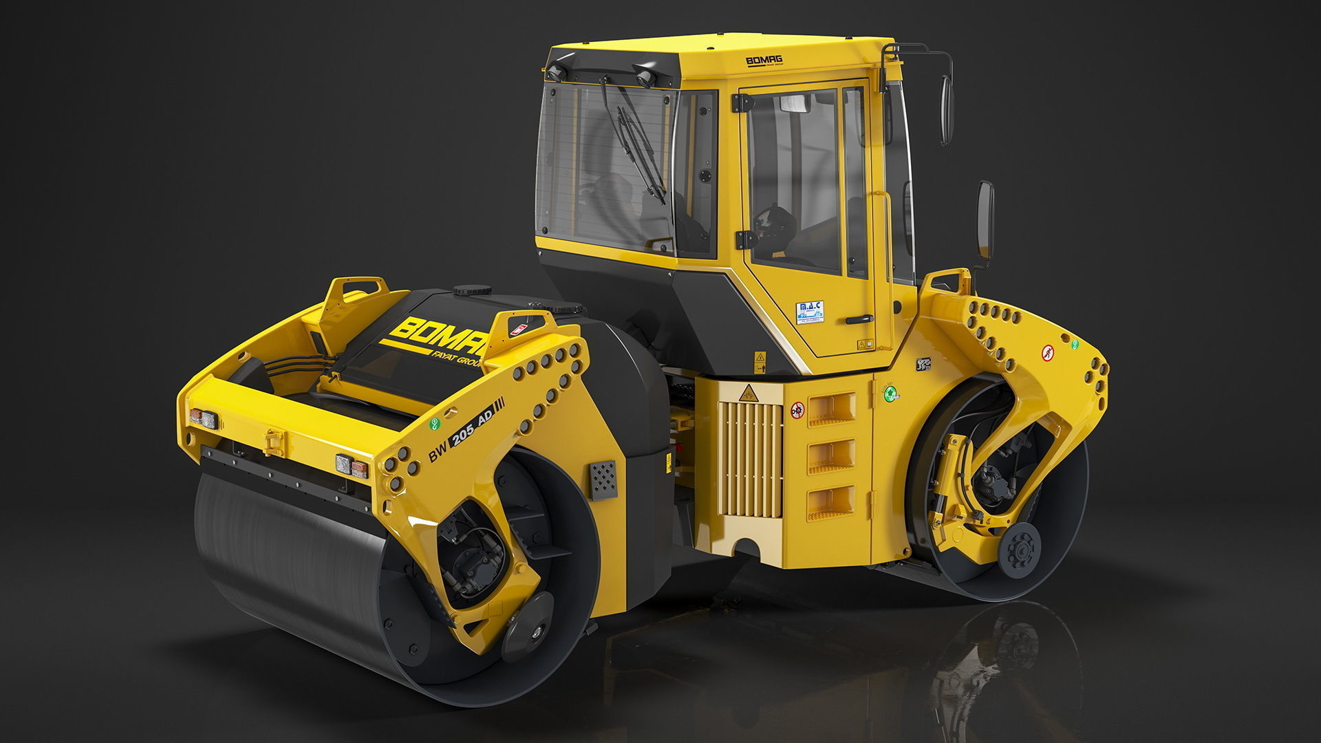 Bomag BW 205 AD4 Tandem Roller Rigged 3D model_8