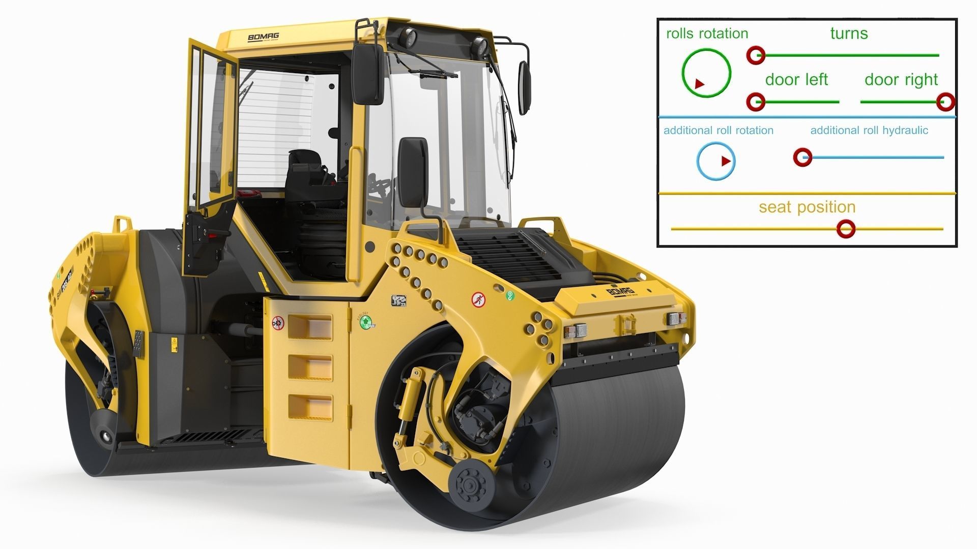 Bomag BW 205 AD4 Tandem Roller Rigged 3D model_2