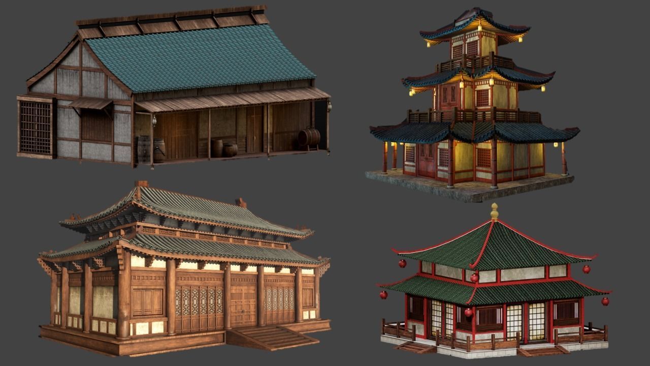 Asian Japanese Traditional Building Collection 3D model_8