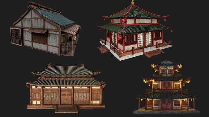 Asian Japanese Traditional Building Collection 3D model 5