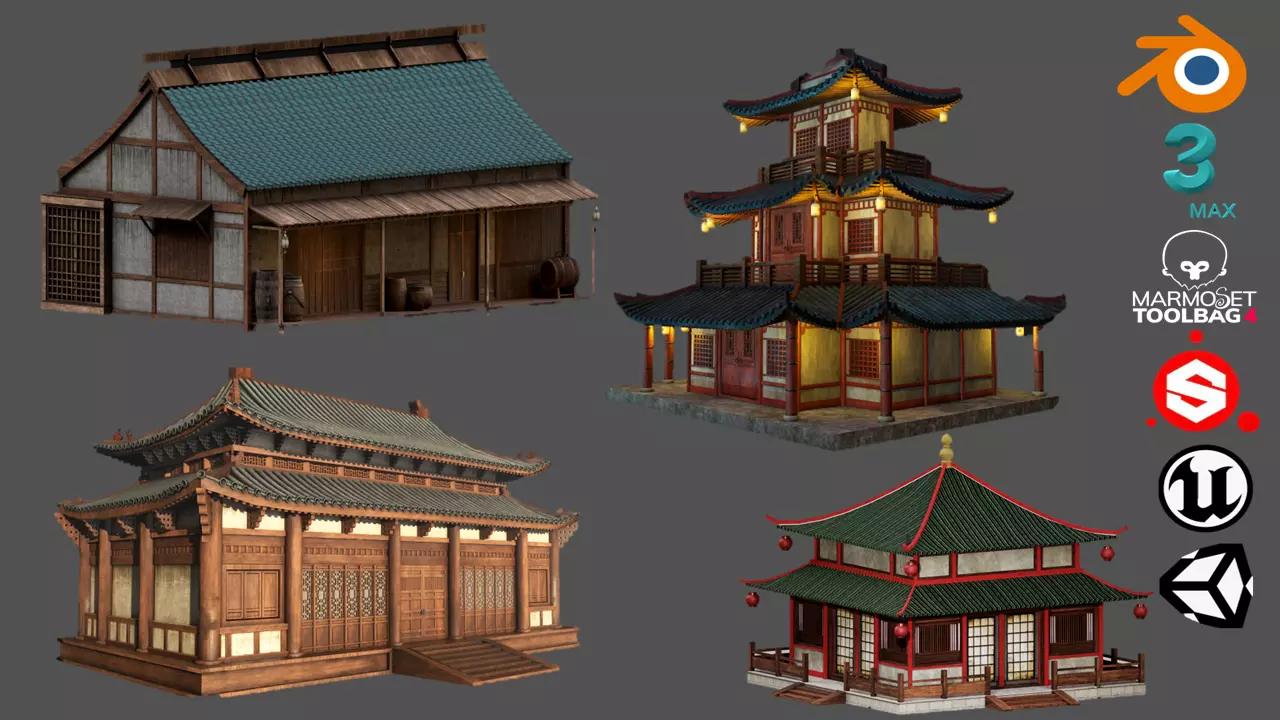 Asian Japanese Traditional Building Collection 3D model_0