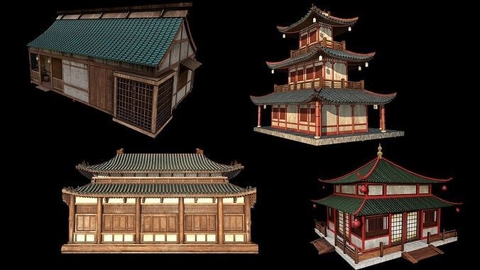 Asian Japanese Traditional Building Collection 3D model 7
