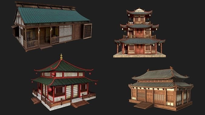 Asian Japanese Traditional Building Collection 3D model 6