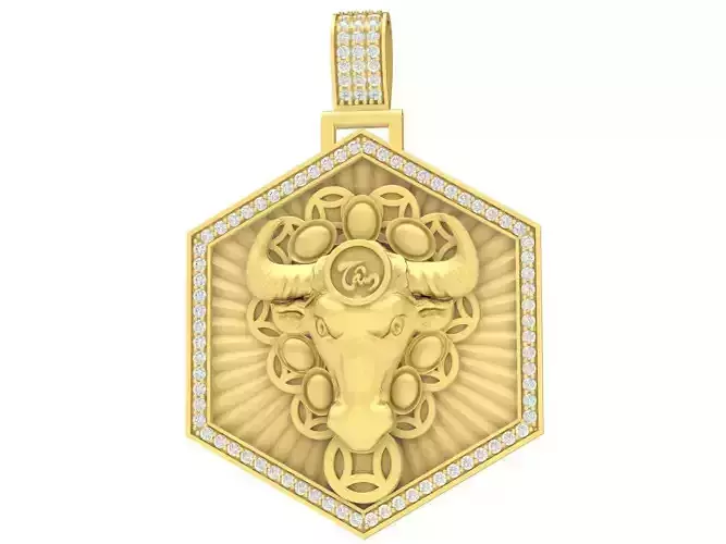 Luxury Bull Head Hexagon Pendant for Men 3719 3D print model