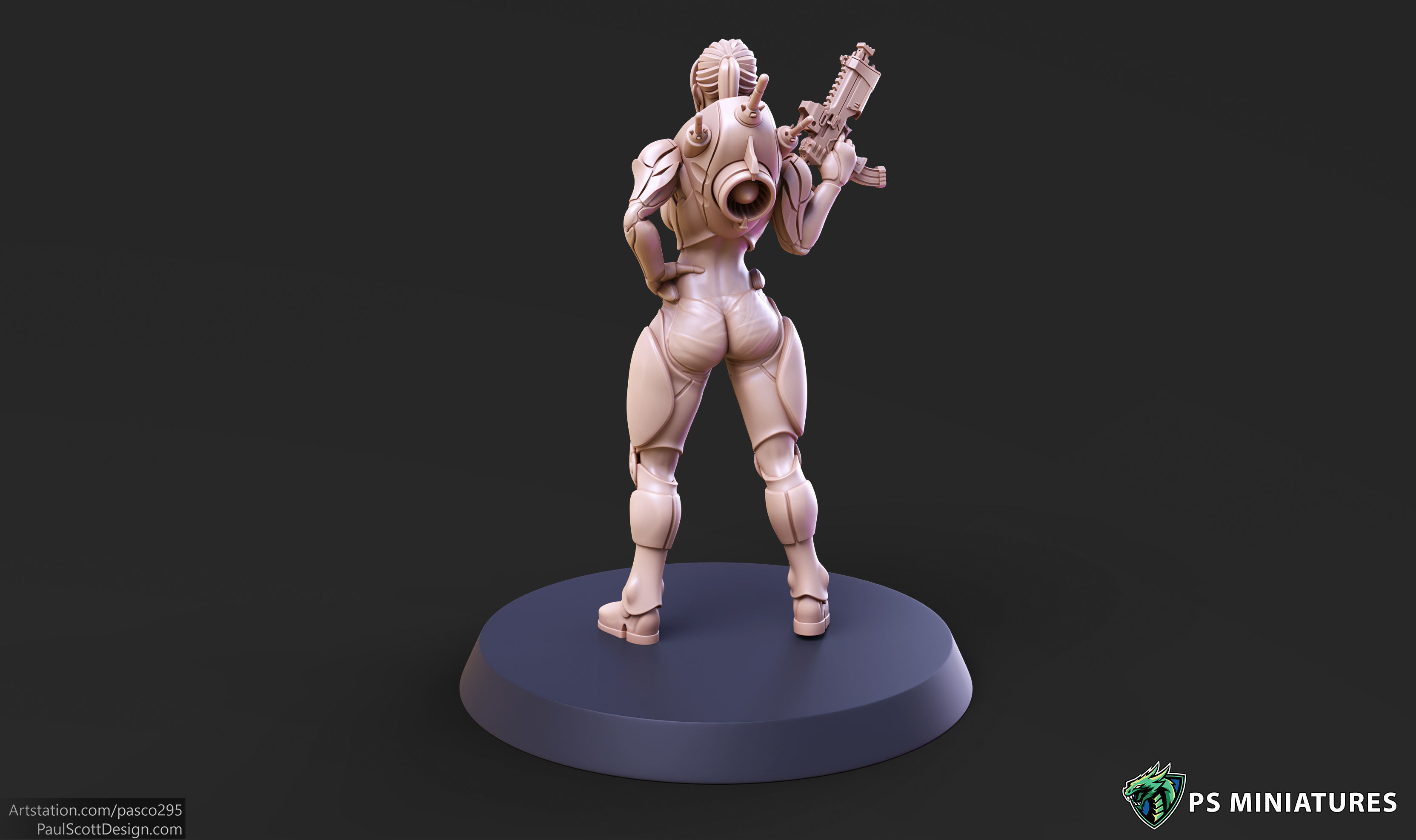 Cyberpunk Mercenary Pose 1 - 4 Variants and Pinup 3D print model_7