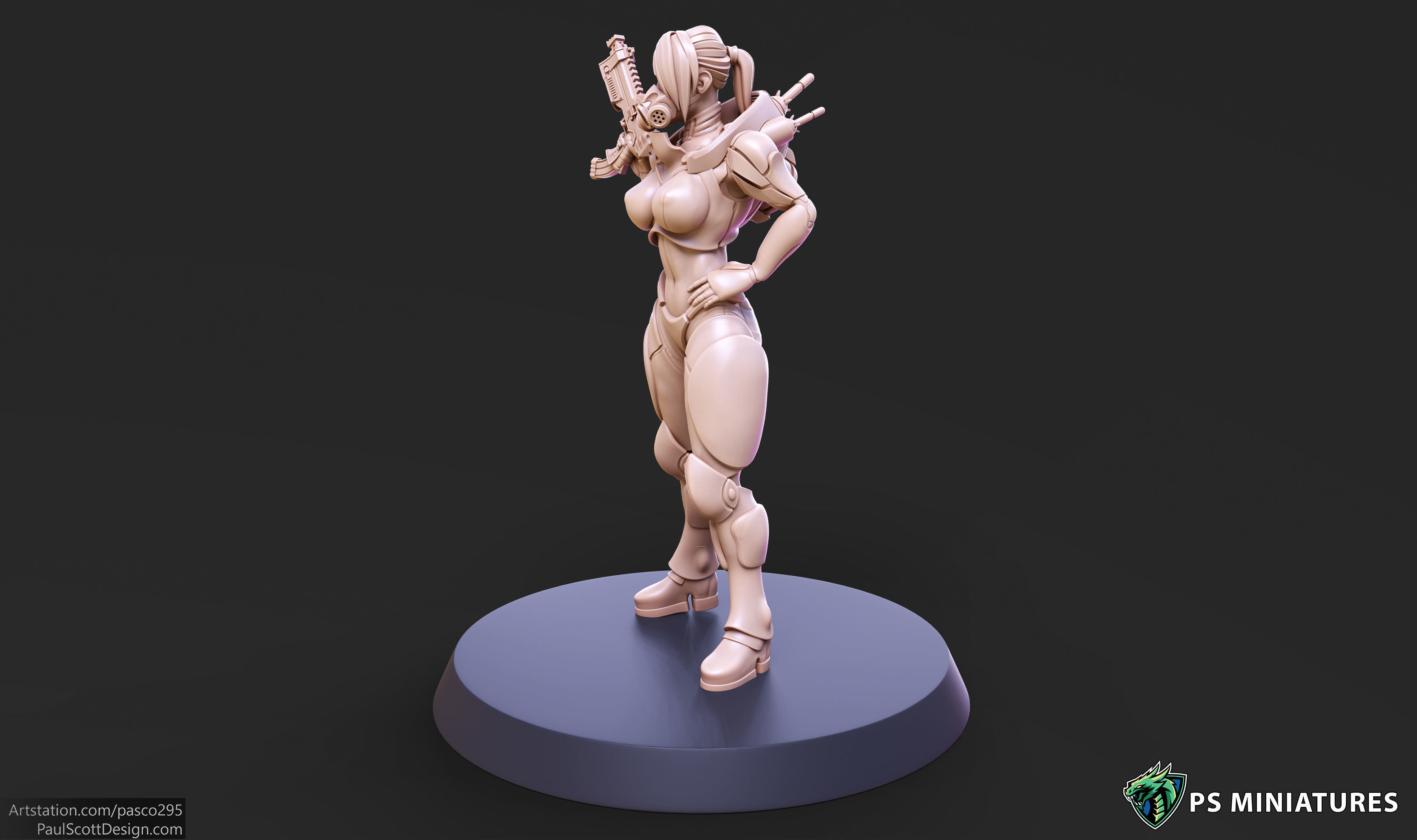 Cyberpunk Mercenary Pose 1 - 4 Variants and Pinup 3D print model_8