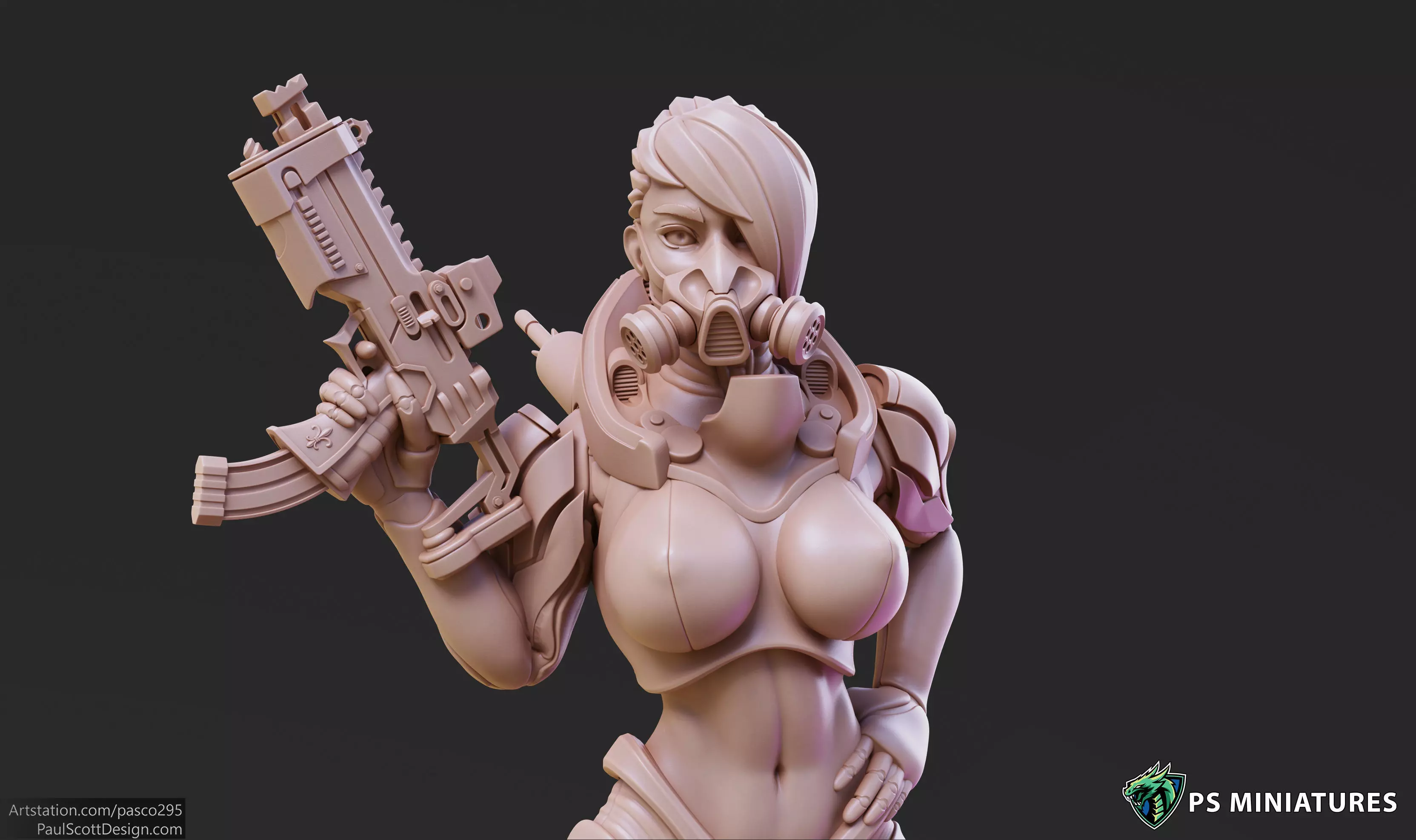 Cyberpunk Mercenary Pose 1 - 4 Variants and Pinup 3D print model_0