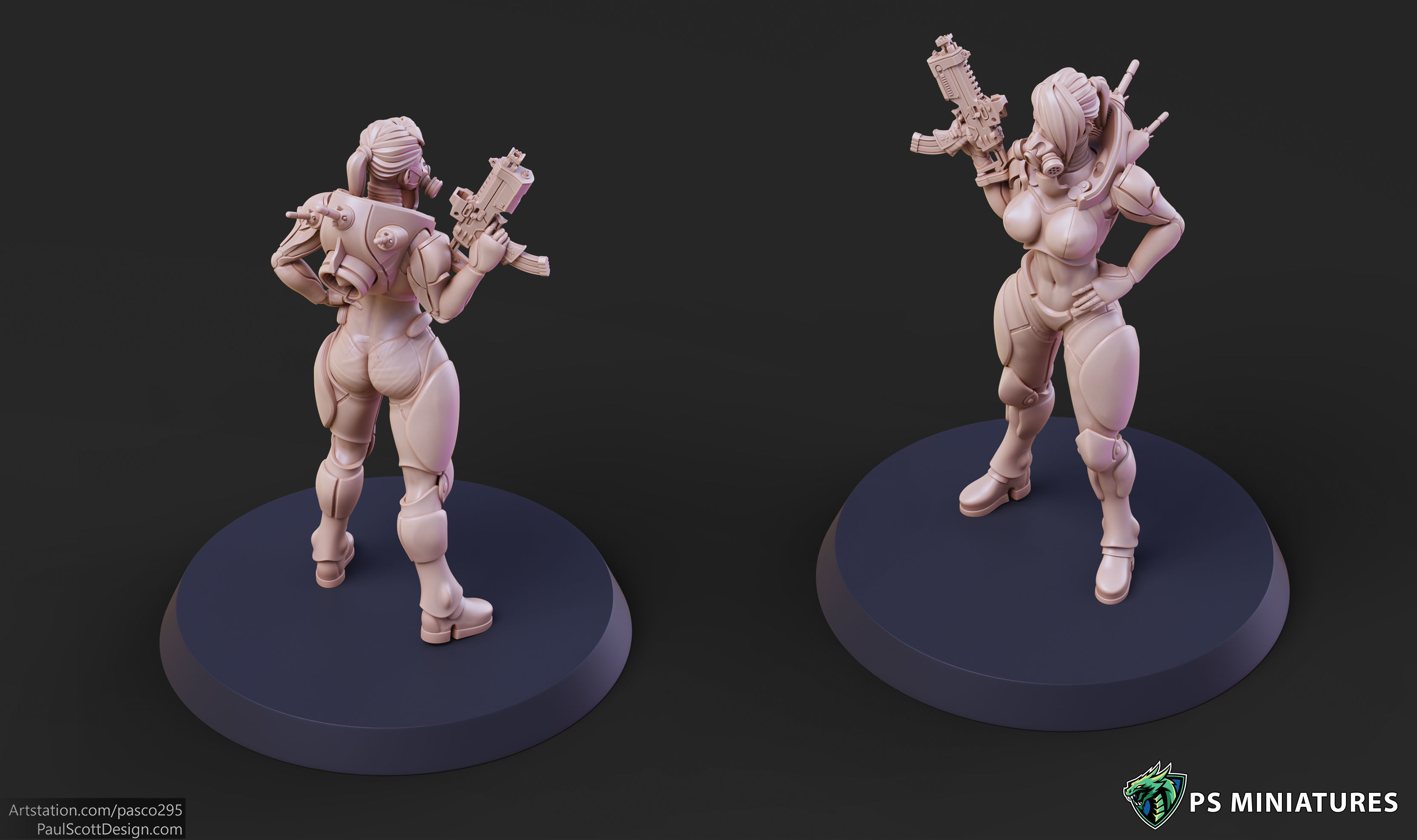 Cyberpunk Mercenary Pose 1 - 4 Variants and Pinup 3D print model_3
