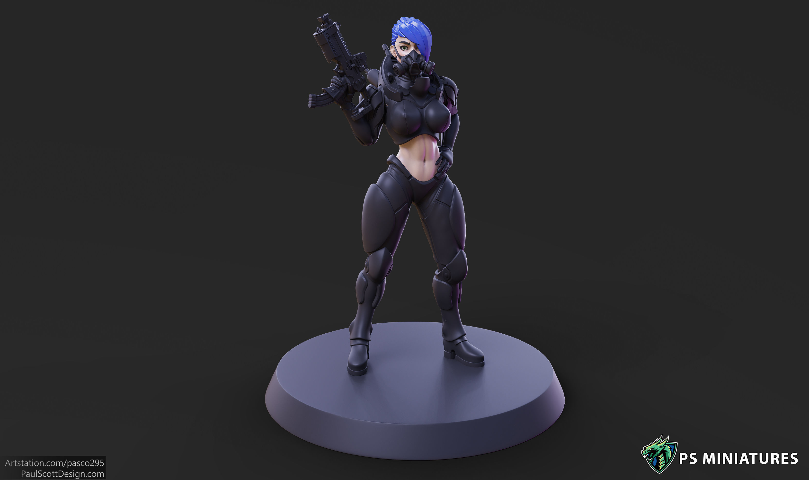 Cyberpunk Mercenary Pose 1 - 4 Variants and Pinup 3D print model_1