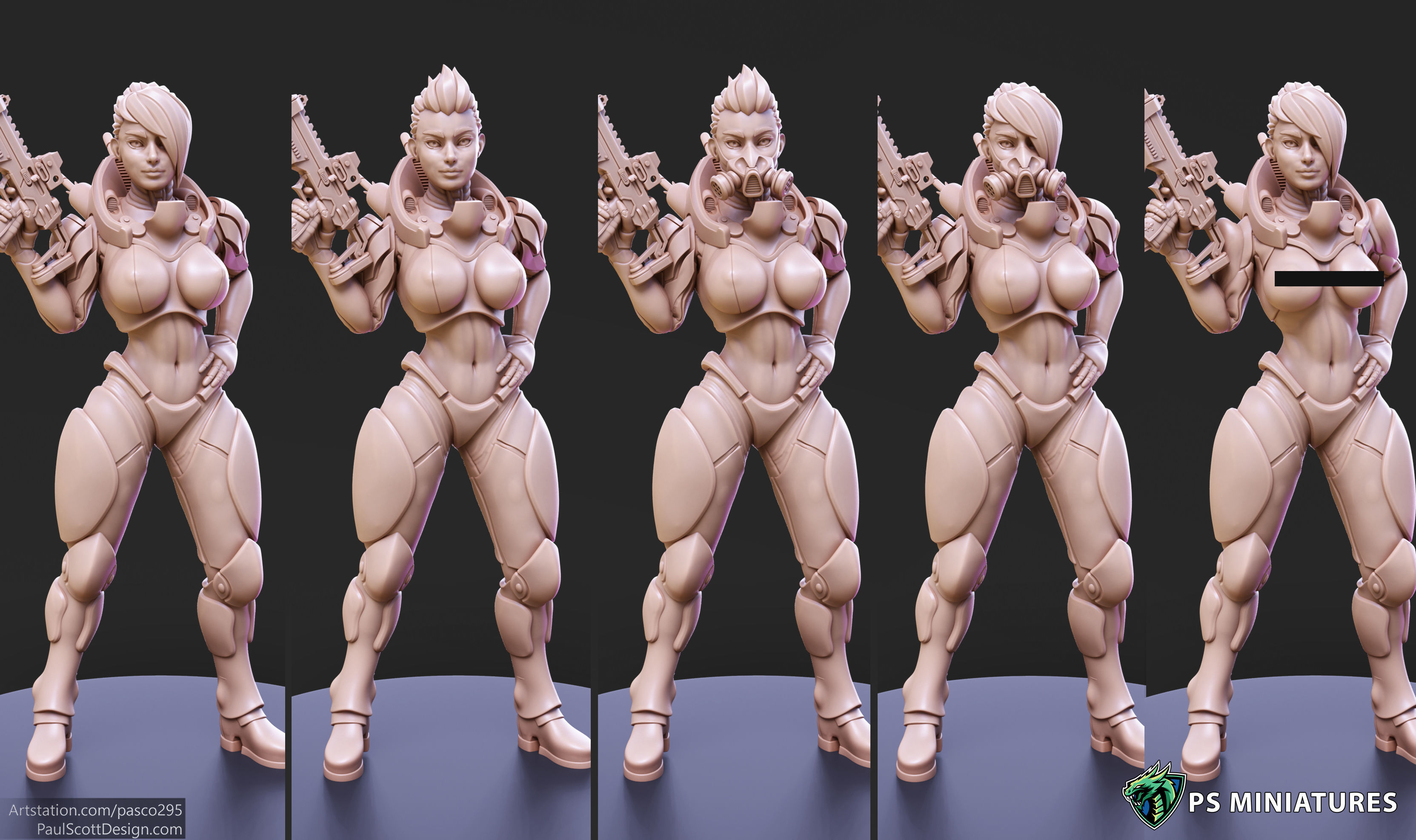 Cyberpunk Mercenary Pose 1 - 4 Variants and Pinup 3D print model_2