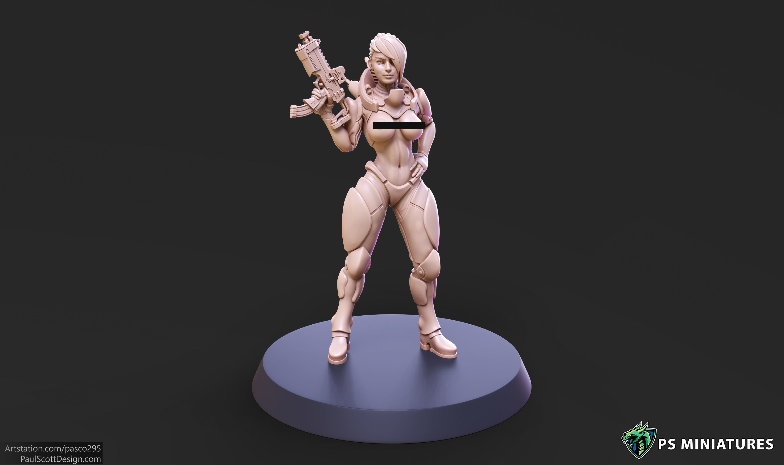 Cyberpunk Mercenary Pose 1 - 4 Variants and Pinup 3D print model_10