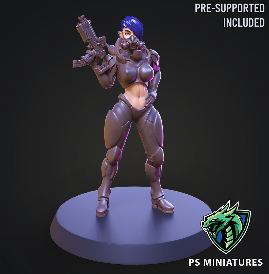 Cyberpunk Mercenary Pose 1 - 4 Variants and Pinup 3D print model_11