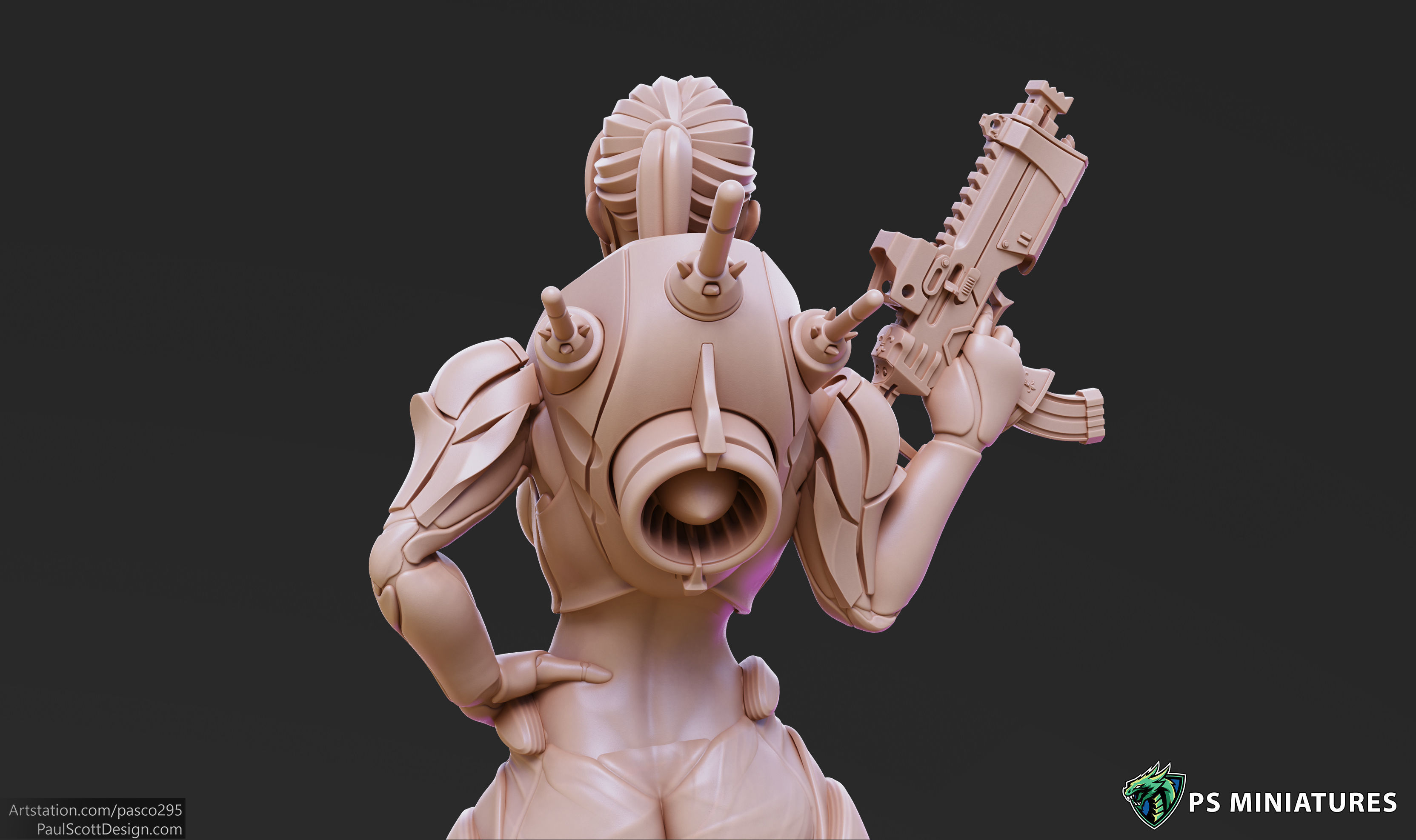 Cyberpunk Mercenary Pose 1 - 4 Variants and Pinup 3D print model_5