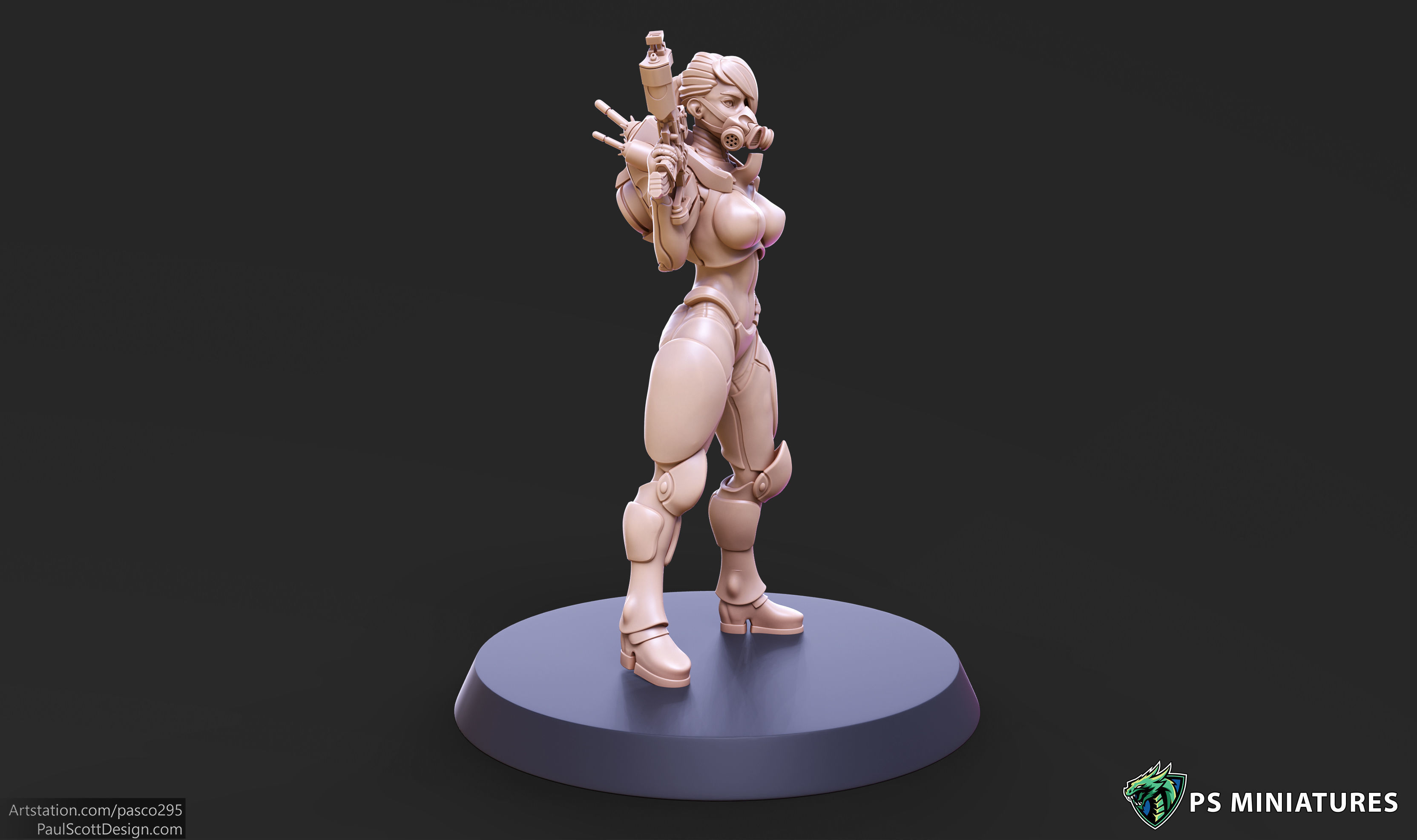 Cyberpunk Mercenary Pose 1 - 4 Variants and Pinup 3D print model_9