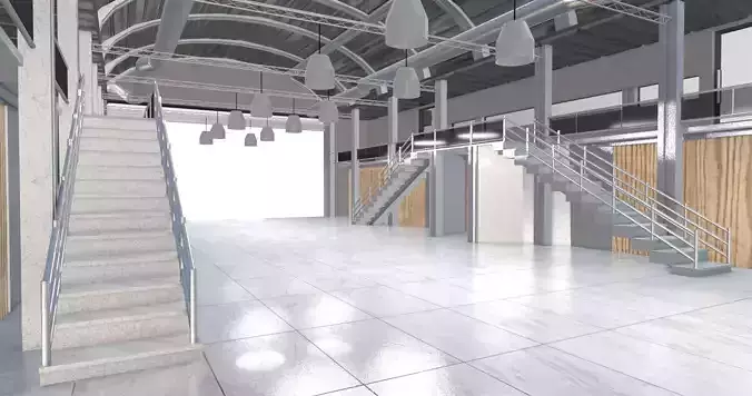 Hangar industrial Low-poly 3D model