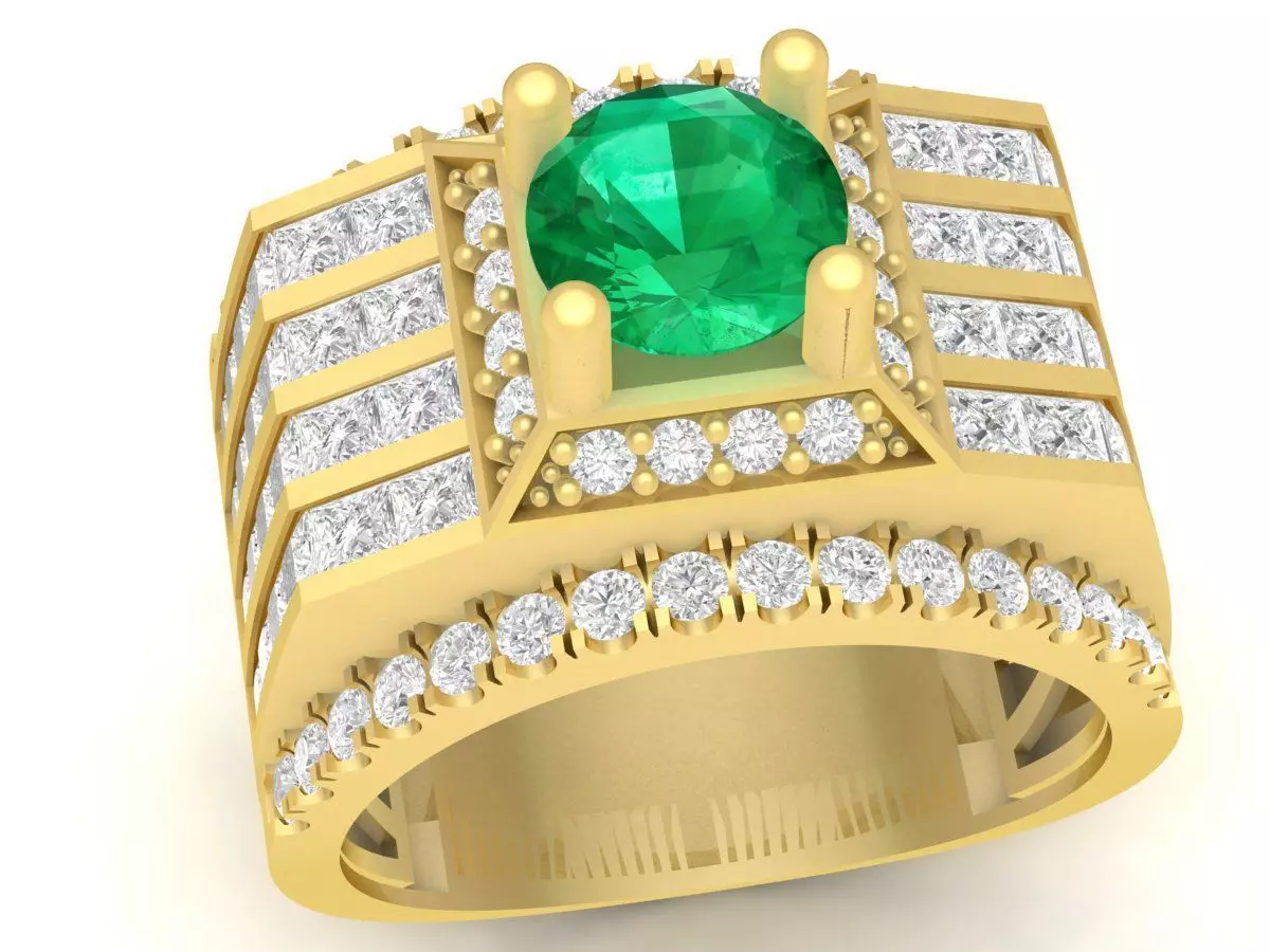 Luxury Square Emerald Halo Diamond Ring for Men 3D Model 3721 3D print model