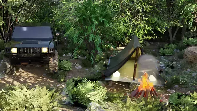 Forest Trees and bornfire