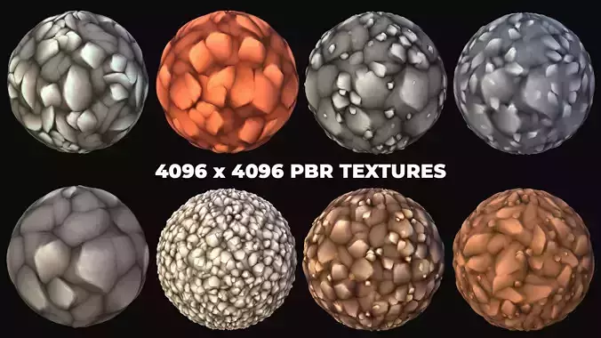 8 Stylized and Seamless Rocks and Stone PBR Materials - Set 2