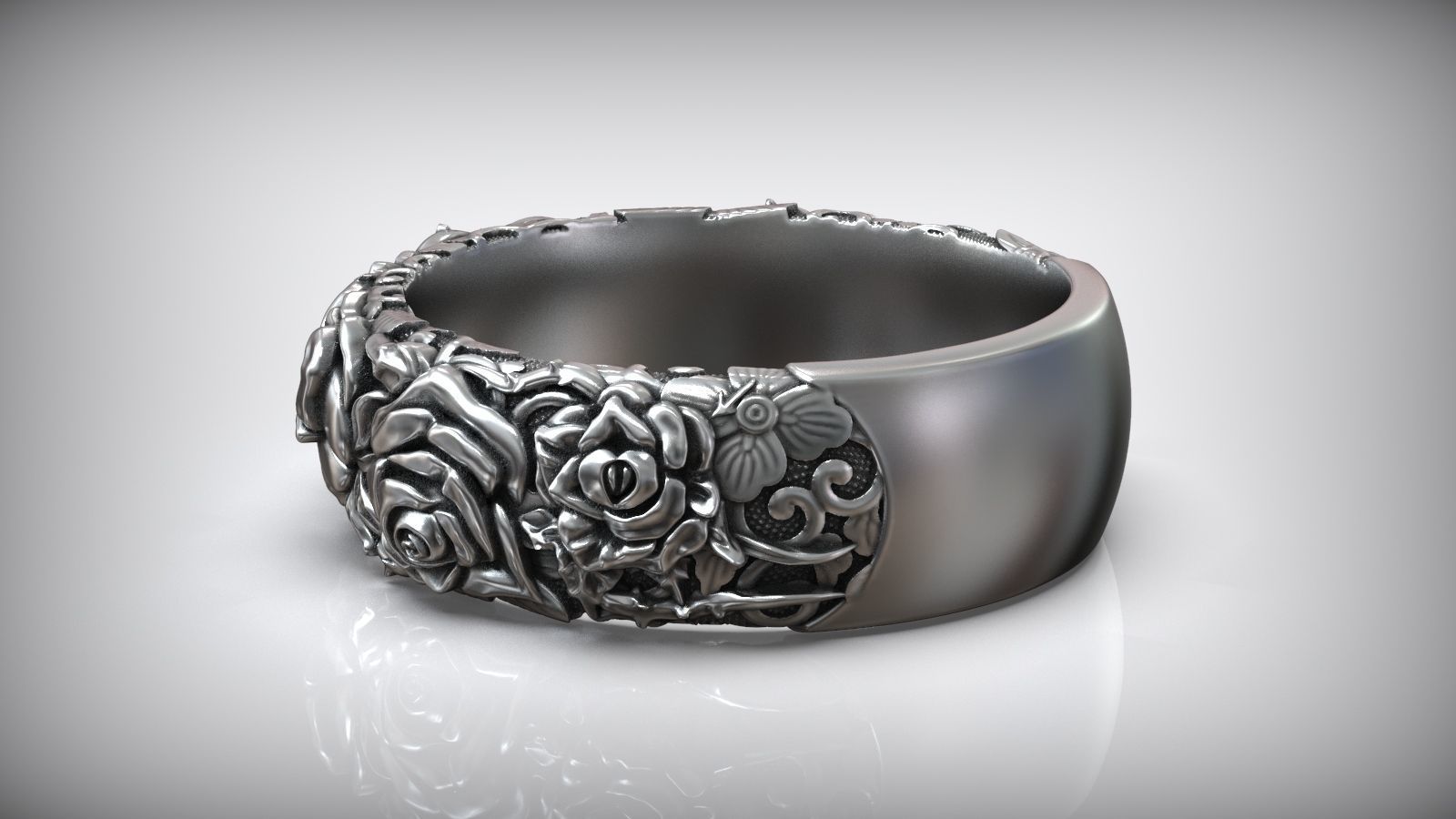Roses Thorn Pattern Biker Ring 3D print model_4