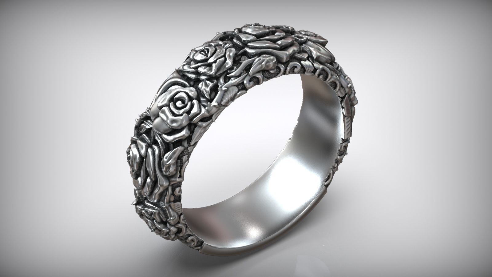 Roses Thorn Pattern Biker Ring 3D print model_2