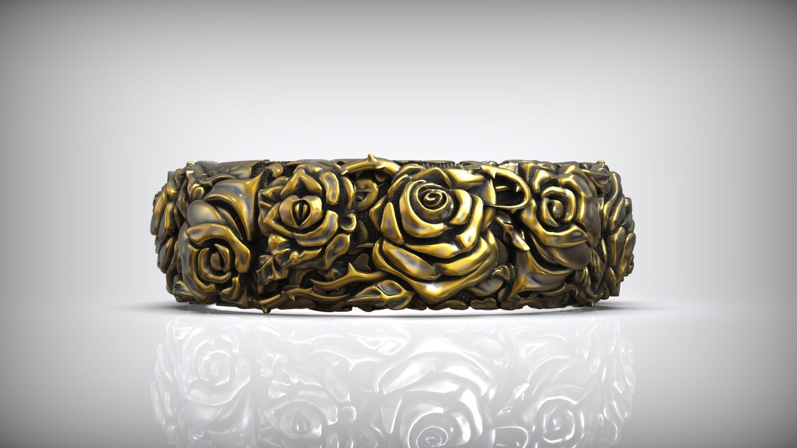 Roses Thorn Pattern Biker Ring 3D print model_3