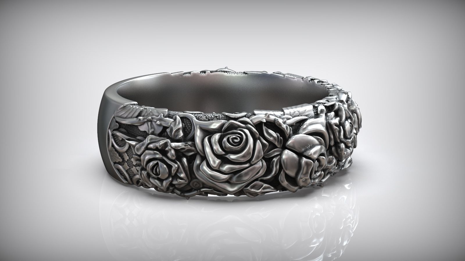Roses Thorn Pattern Biker Ring 3D print model_5