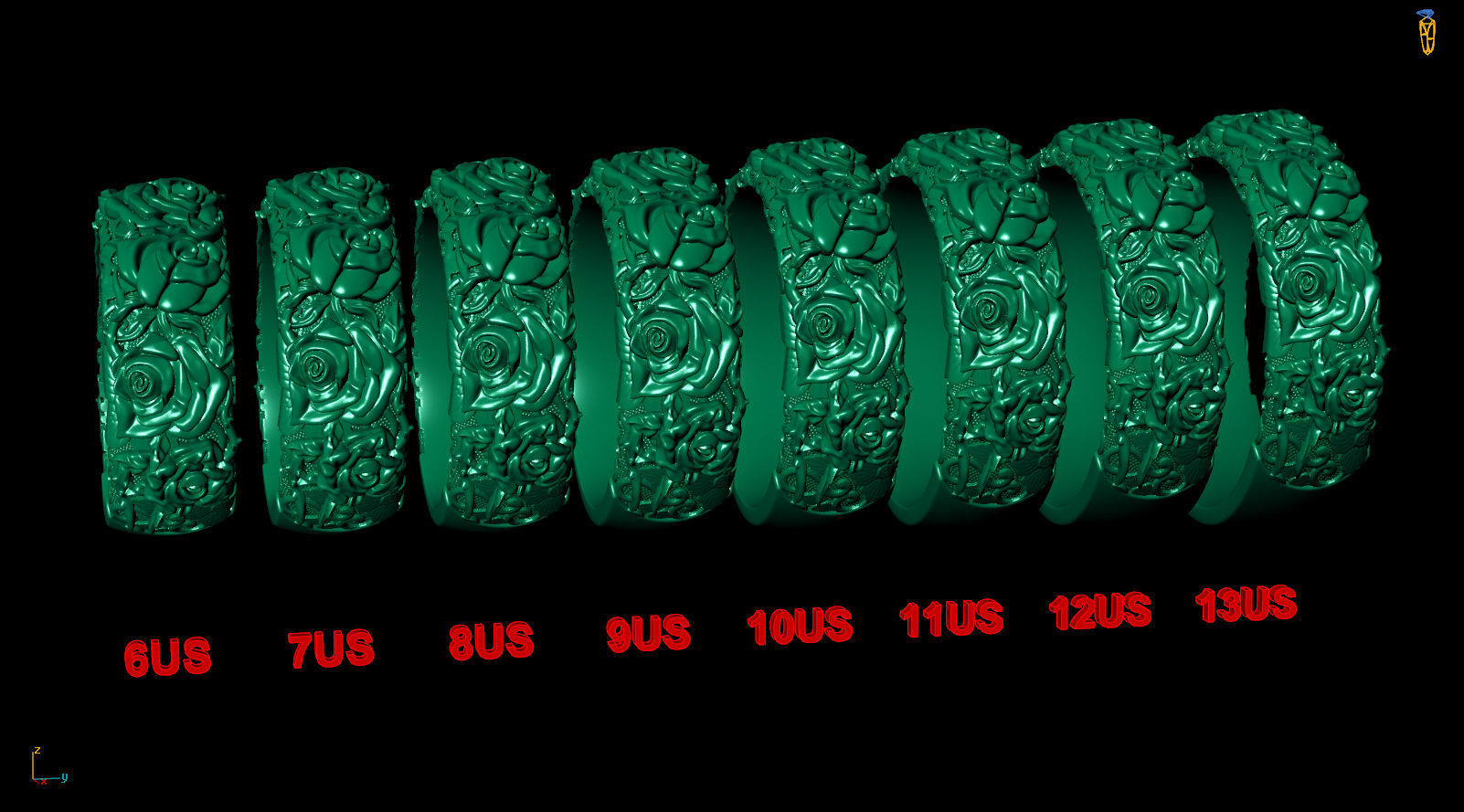 Roses Thorn Pattern Biker Ring 3D print model_8
