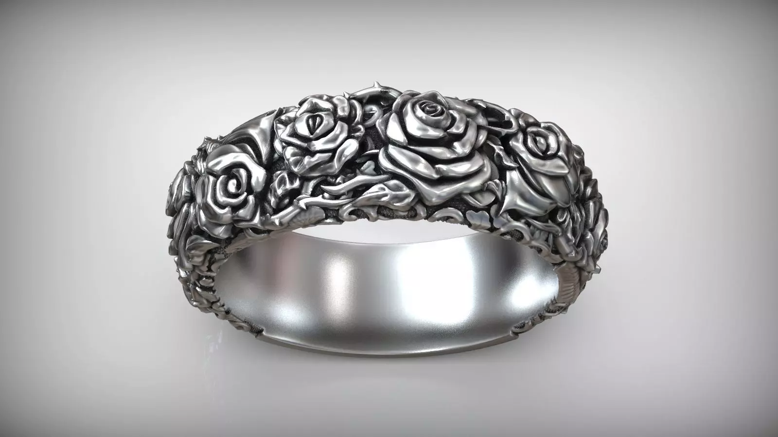 Roses Thorn Pattern Biker Ring 3D print model_0