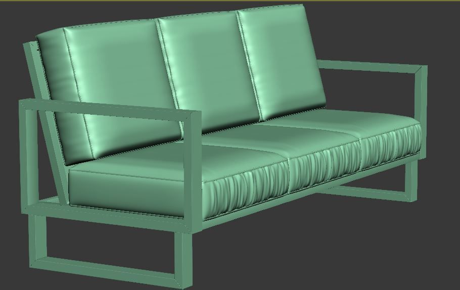 3 seater sofa with cusion and wood Low-poly 3D model_8