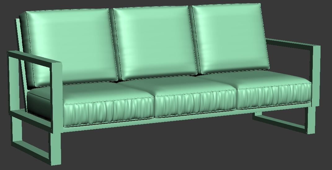 3 seater sofa with cusion and wood Low-poly 3D model_7
