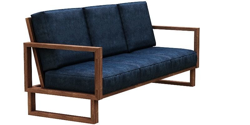 3 seater sofa with cusion and wood Low-poly 3D model_2