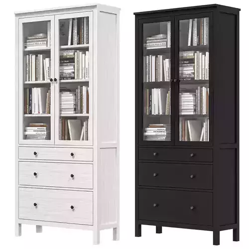 IKEA - HEMNES Cabinet with glass door and 3 drawers with books