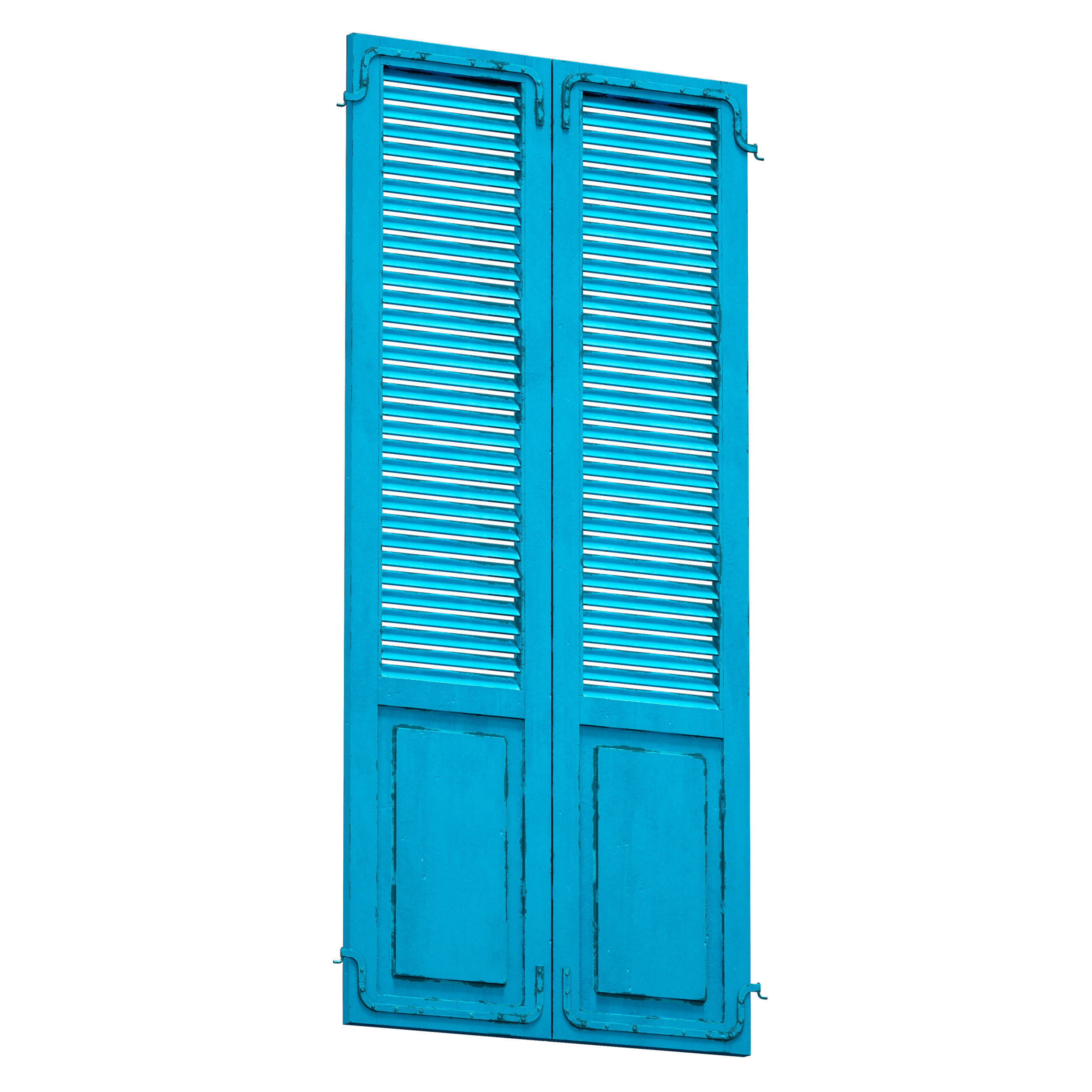 Wooden shutters doors with blinds 3D model_2