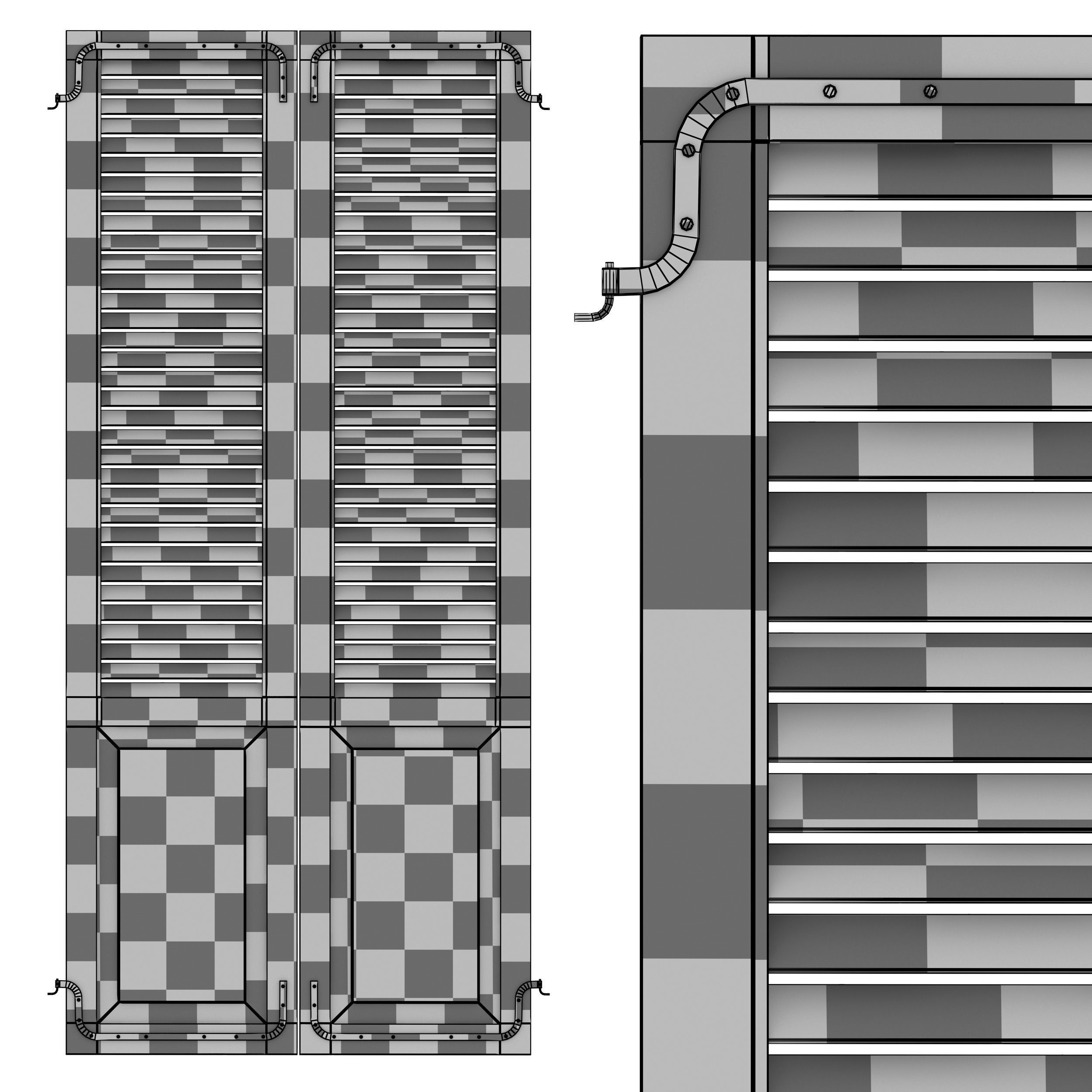 Wooden shutters doors with blinds 3D model_10