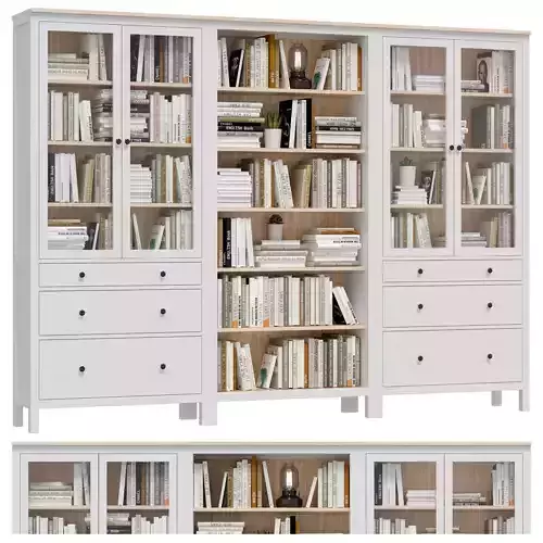 IKEA - HEMNES Glass door cabinet with 3 book drawers  Bookcase